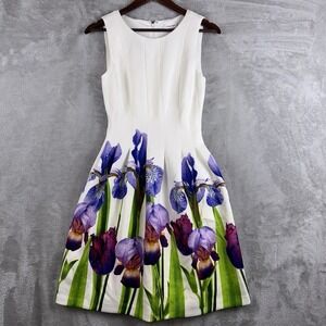 Calvin Klein Tank Dress Womens Small White Multicolor Flower Graphic Wide Bottom